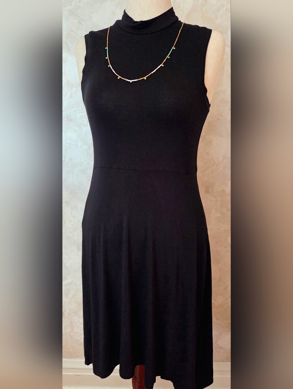 Maeve Anthropologie Black Sleeveless Dress Medium Mock Neck Fit & Flare Stretch